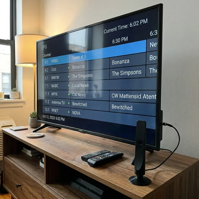 FreeView antenna plugged in behind TV