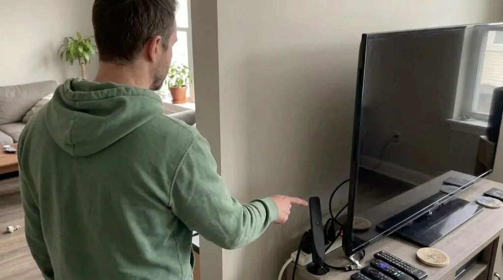 FreeView antenna plugged into TV showing crystal-clear HD channels